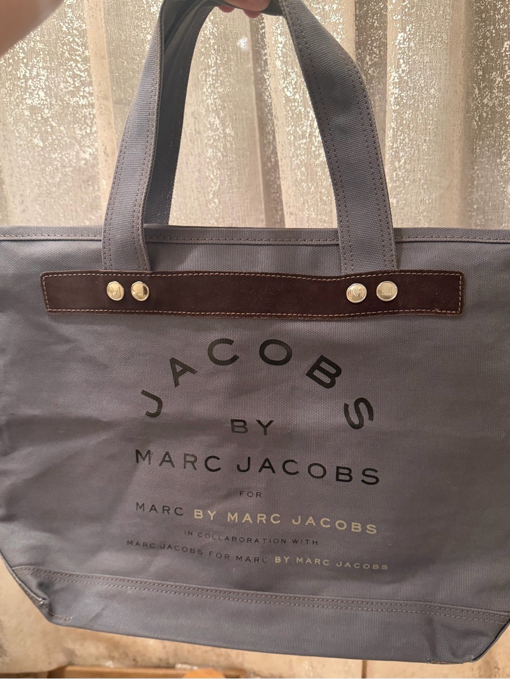 Marc Jacobs Vintage Y2K Distressed Canvas Tote Bag in Grey w Suede Accents NWOT - Picture 6 of 7